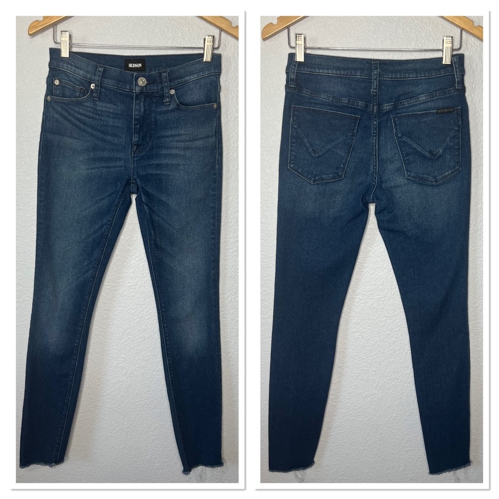 Hudson Natalie Mid Rise Ankle Raw Hem Skinny Jeans Sz 26 Cotton Blend